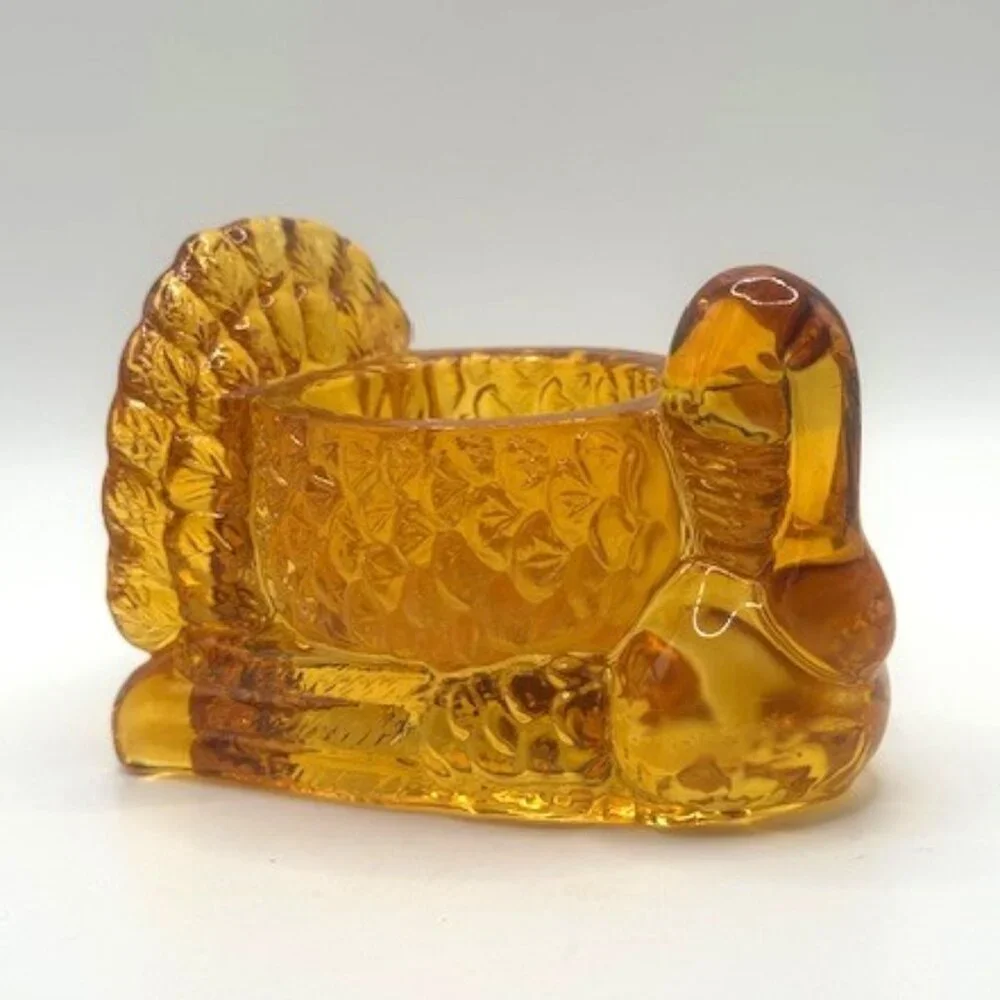 Pressed Glass Amber Turkey Votive